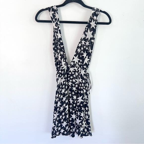 Reformation Cosmo Star Mini Wrap Dress Deep V-Neck Black White Womens Sz S - Picture 8 of 8